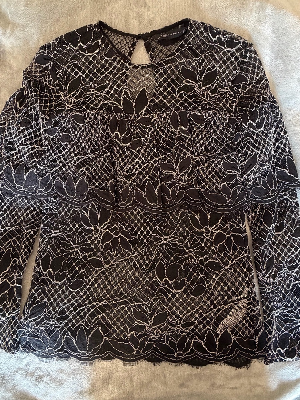 Zara Women's Black Lace Overlay Long-Sleeve Top - Picture 8 of 11